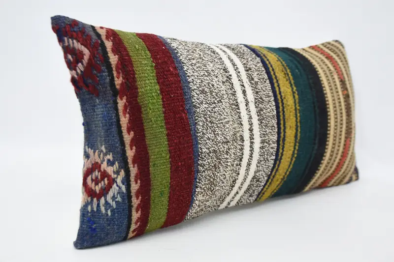 Pillow Cover, Gift Pillow, Turkish Kilim Pillow, Boho Pillow Sham Cover, 12x24 Blue Cushion Case, Handwoven Pillow Cover Pillow - 3