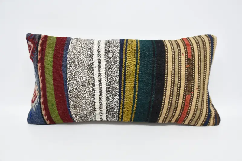 Pillow Cover, Gift Pillow, Turkish Kilim Pillow, Boho Pillow Sham Cover, 12x24 Blue Cushion Case, Handwoven Pillow Cover Pillow - 1