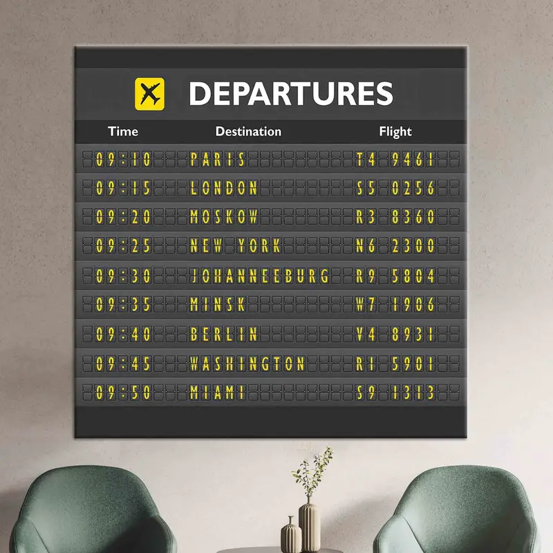 Departures Wall Art, Travel Wall Decor, Airport Departure, Airport Wall Decor, Bedroom Wall Art, Huge Canvas, Trendy Wall Art, Large Canvas, - 2