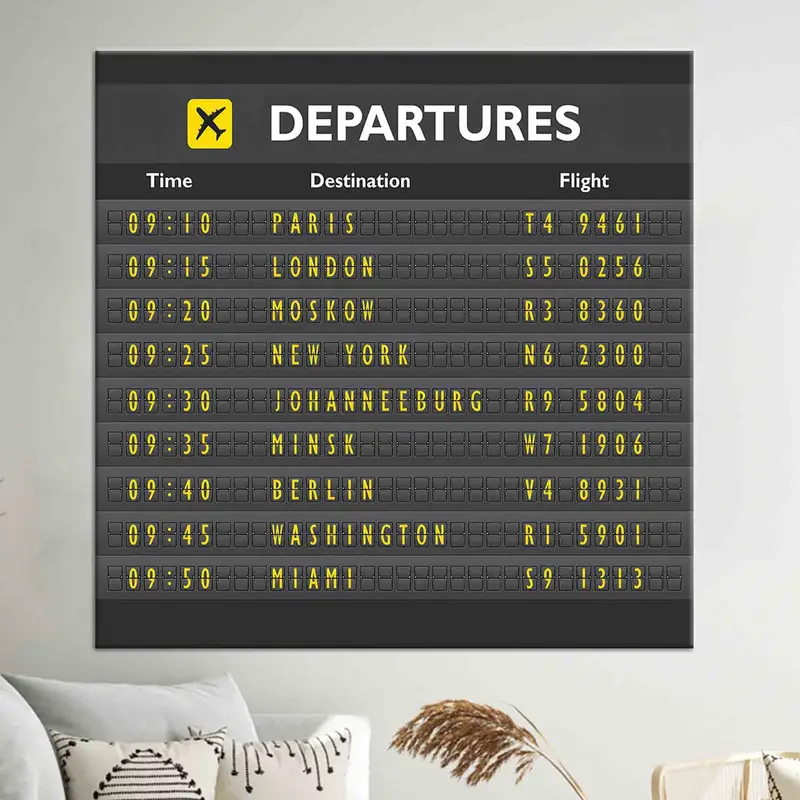 Departures Wall Art, Travel Wall Decor, Airport Departure, Airport Wall Decor, Bedroom Wall Art, Huge Canvas, Trendy Wall Art, Large Canvas, - 3