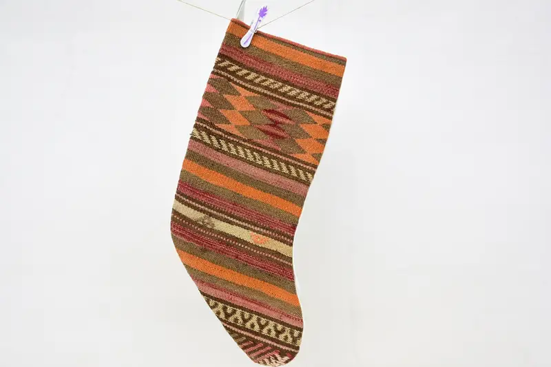 Festlicher Weihnachtsstrumpf in Braun und Orange, Weihnachtsdekoration