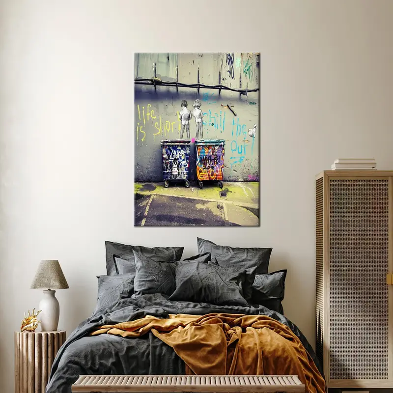 Banksy Canvas Art, Life is Short Art, Peeing Boys Art Decor, Banksy Life is Art, Chill The Out Canvas, Banksy Boy Artwork, Naked Boys Art, - 1
