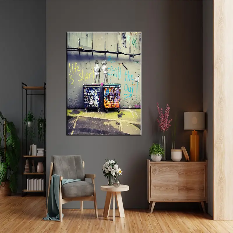 Banksy Canvas Art, Life is Short Art, Peeing Boys Art Decor, Banksy Life is Art, Chill The Out Canvas, Banksy Boy Artwork, Naked Boys Art, - 2