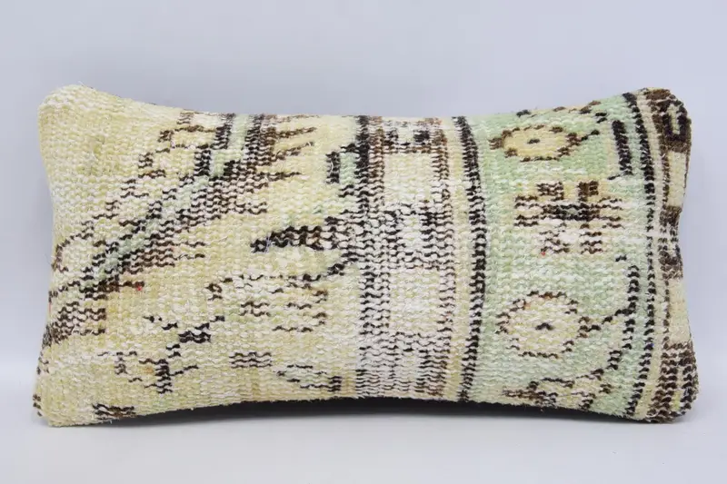 Vintage Wool Beige Pillow, Antique Rectangle 8x16 inch Pillow Sham - 1
