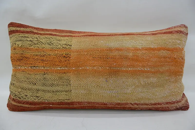 Throw Kilim Pillow, Pillow Sham, Comfy Throw Pillow Case, 12x24 Beige Pillow, Garden Pillow Cover, Antique Pillows, Vintage Kilim Pillow - 4