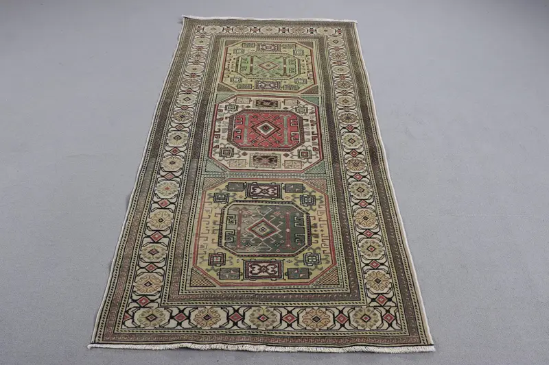 グリーン & ブラウン ラグ、3.3x6.1 フィート ボタニカル デザイン