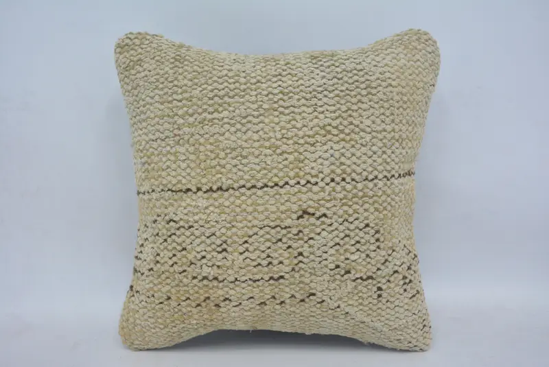 14x14 Beige Cushion Cover, Interior Designer Pillow, Boho Chic Cushion, Pastel Cushion, Turkish Kilim Pillow, Pillow Sham, Home Decor Pillow - 1