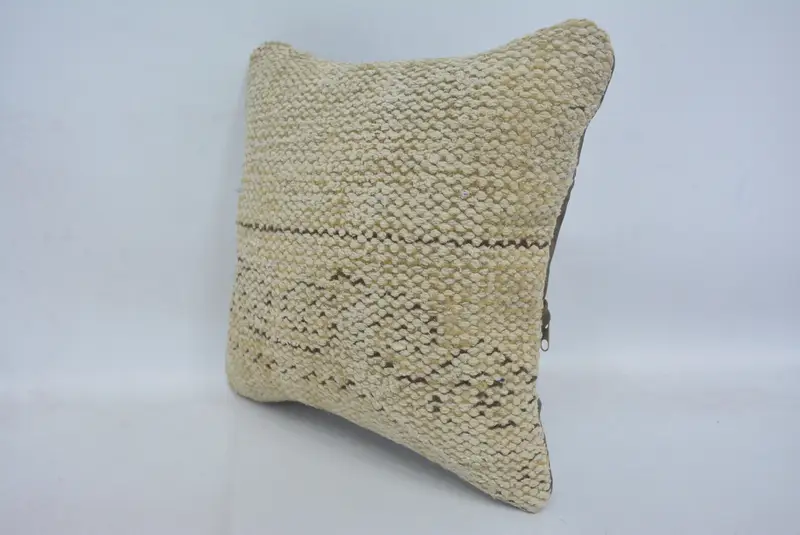 14x14 Beige Cushion Cover, Interior Designer Pillow, Boho Chic Cushion, Pastel Cushion, Turkish Kilim Pillow, Pillow Sham, Home Decor Pillow - 4