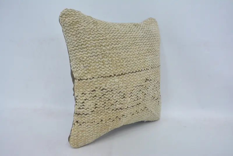 14x14 Beige Cushion Cover, Interior Designer Pillow, Boho Chic Cushion, Pastel Cushion, Turkish Kilim Pillow, Pillow Sham, Home Decor Pillow - 3
