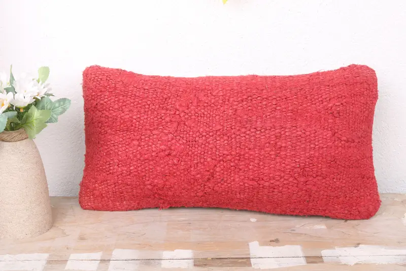 Handmade Kilim Cushion, 8x16 Red Pillow Cover, Boho Chic Pillow Sham, Pillow Sham, Vintage Pillow, Throw Kilim Pillow, Boho Chic Pillow Case - 2