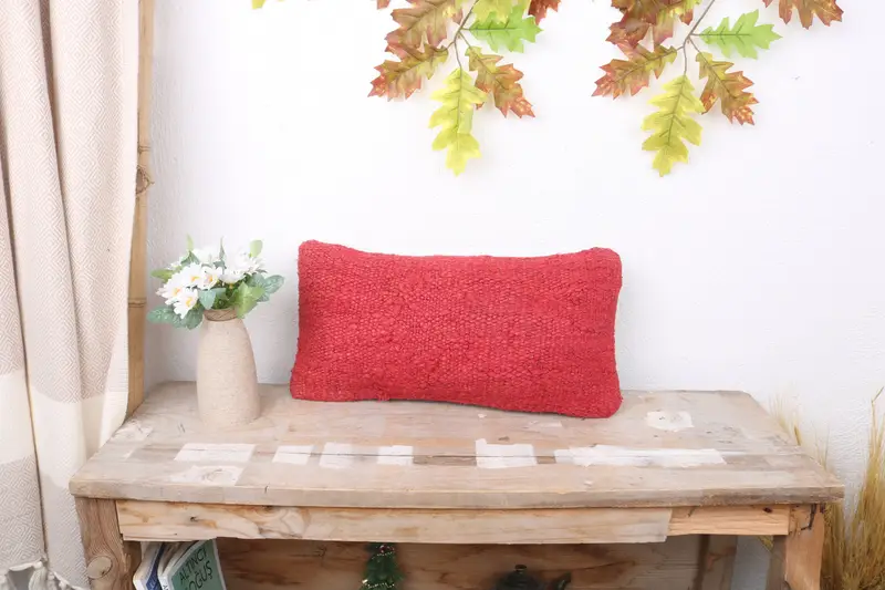 Handmade Kilim Cushion, 8x16 Red Pillow Cover, Boho Chic Pillow Sham, Pillow Sham, Vintage Pillow, Throw Kilim Pillow, Boho Chic Pillow Case - 1