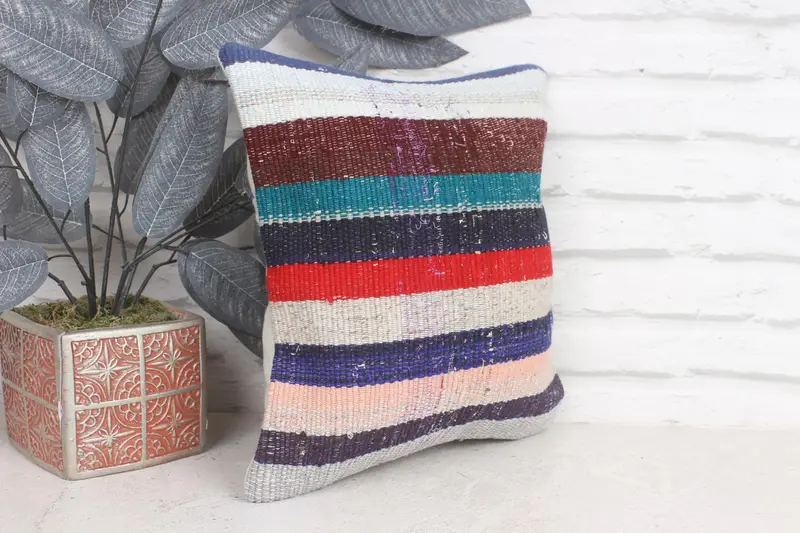 Cushion Case, Ikat Pillow, Patio Pillow Case, Pillow for Couch, Vintage Pillow, Car Pillow Case, 12x12 Blue Pillow Case, Kilim Cushion Sham - 4