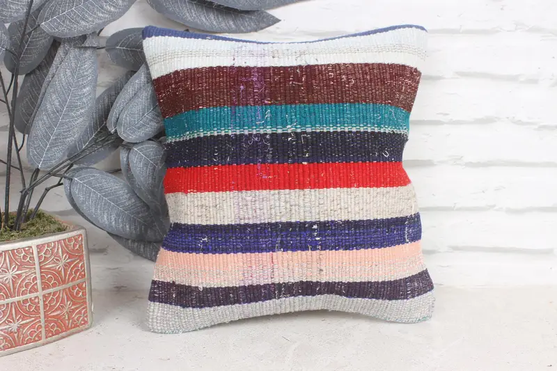Cushion Case, Ikat Pillow, Patio Pillow Case, Pillow for Couch, Vintage Pillow, Car Pillow Case, 12x12 Blue Pillow Case, Kilim Cushion Sham - 1