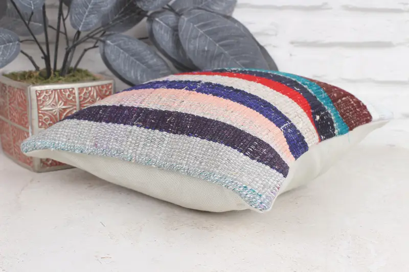 Cushion Case, Ikat Pillow, Patio Pillow Case, Pillow for Couch, Vintage Pillow, Car Pillow Case, 12x12 Blue Pillow Case, Kilim Cushion Sham - 6