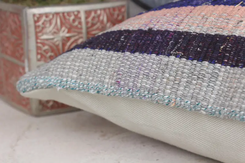 Cushion Case, Ikat Pillow, Patio Pillow Case, Pillow for Couch, Vintage Pillow, Car Pillow Case, 12x12 Blue Pillow Case, Kilim Cushion Sham - 7
