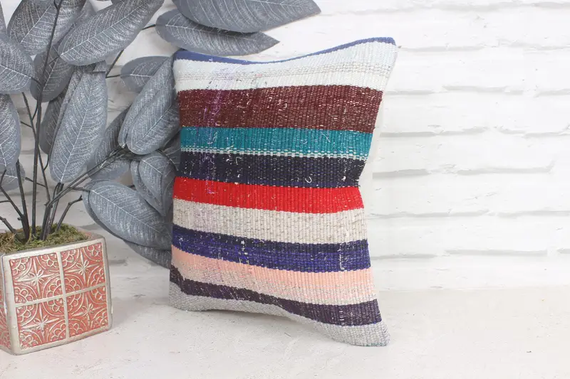 Cushion Case, Ikat Pillow, Patio Pillow Case, Pillow for Couch, Vintage Pillow, Car Pillow Case, 12x12 Blue Pillow Case, Kilim Cushion Sham - 3