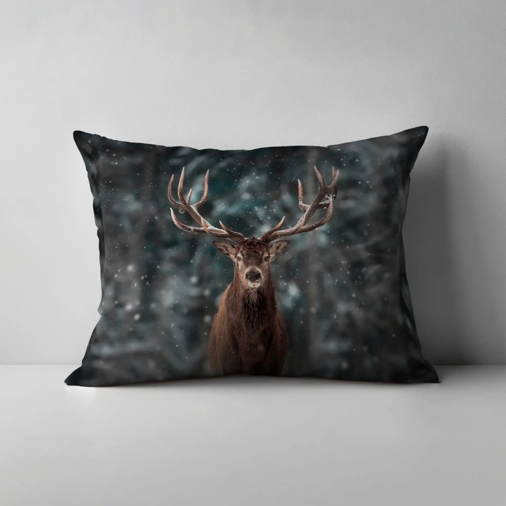 Forest Landscape Printed Pillow, Deer Lover Winter Farmhouse Decor - 1