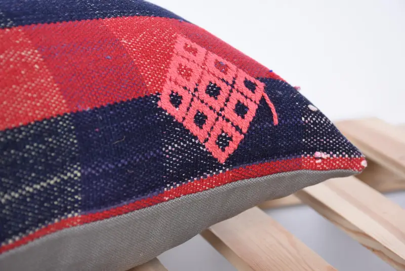 Ikat Cushion Cover, Cushion Case, Handmade Kilim Cushion, 12x24 Red Cushion Cover, Interior Designer Pillow, Turkish Kilim Pillow - 7