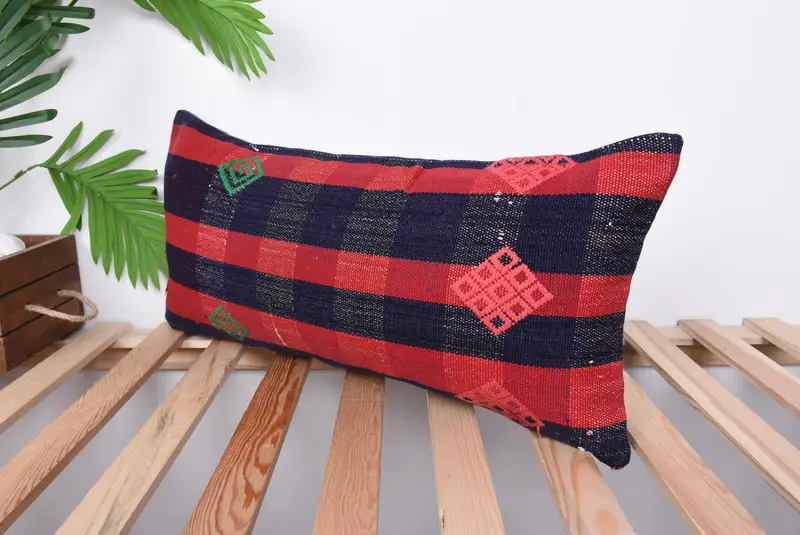 Ikat Cushion Cover, Cushion Case, Handmade Kilim Cushion, 12x24 Red Cushion Cover, Interior Designer Pillow, Turkish Kilim Pillow - 5