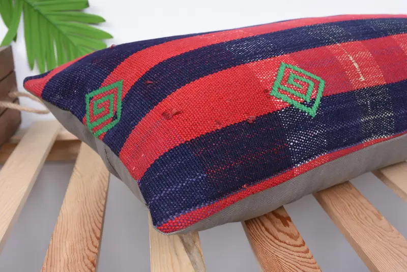 Ikat Cushion Cover, Cushion Case, Handmade Kilim Cushion, 12x24 Red Cushion Cover, Interior Designer Pillow, Turkish Kilim Pillow - 6