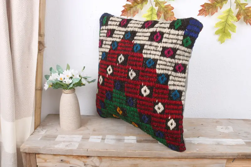 16x16 Red Cushion, Gift Pillow, Wholesale Pillow Cover, Pillow for Sofa, Cotton Pillow Sham, Cushion Case, Vintage Kilim Throw Pillow - 4