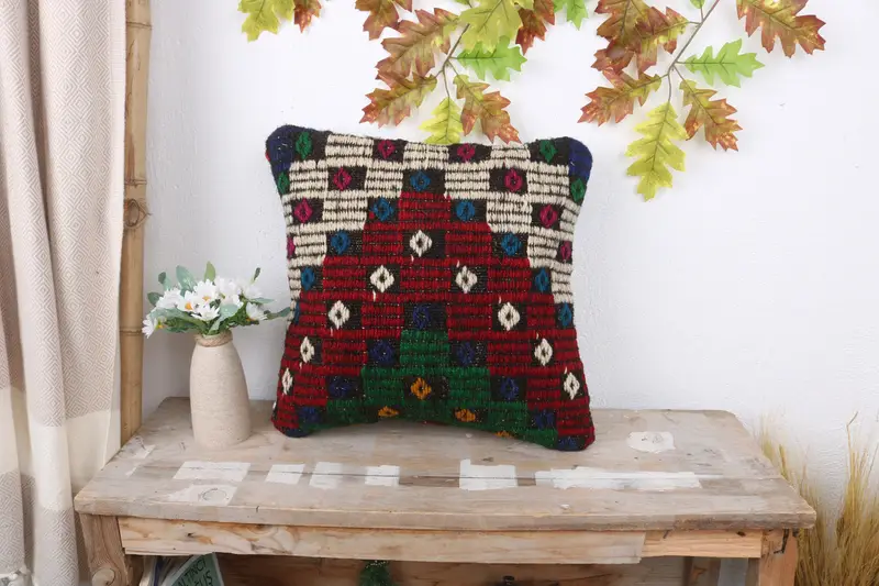 16x16 Red Cushion, Gift Pillow, Wholesale Pillow Cover, Pillow for Sofa, Cotton Pillow Sham, Cushion Case, Vintage Kilim Throw Pillow - 1
