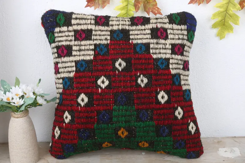 16x16 Red Cushion, Gift Pillow, Wholesale Pillow Cover, Pillow for Sofa, Cotton Pillow Sham, Cushion Case, Vintage Kilim Throw Pillow - 2