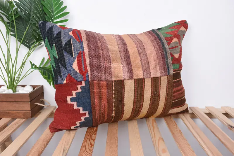 Bench Pillow Cover, Tapestry Pillow Cover, Vintage Kilim Pillow, Pillow Sham, Vintage Kilim Throw Pillow, Antique Pillows, 20x28 Red Pillow - 4