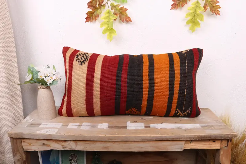 12x24 Red Pillow Case, Colorful Pillow Case, Vintage Kilim Pillow, Muted Pillow, Interior Designer Pillow, Vintage Pillow, Pillow Cover - 1