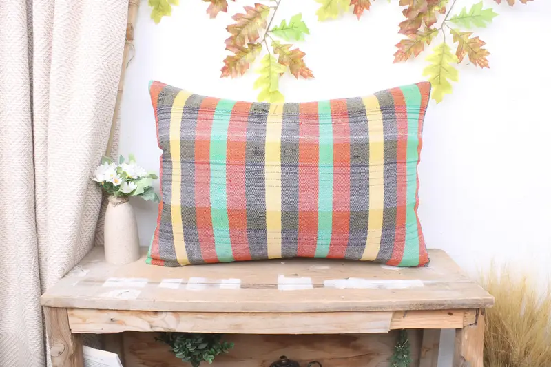 Vintage Kilim Throw Pillow, Gift Pillow, Outdoor Cushion Cover, 16x24 Rainbow Cushion, Throw Kilim Pillow, Colorful Pillow Case, Pillow Cover - 1