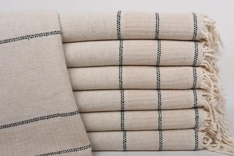 Beach Towel Monogram Turkish Linen Light Beige Striped, 40x71 Inches