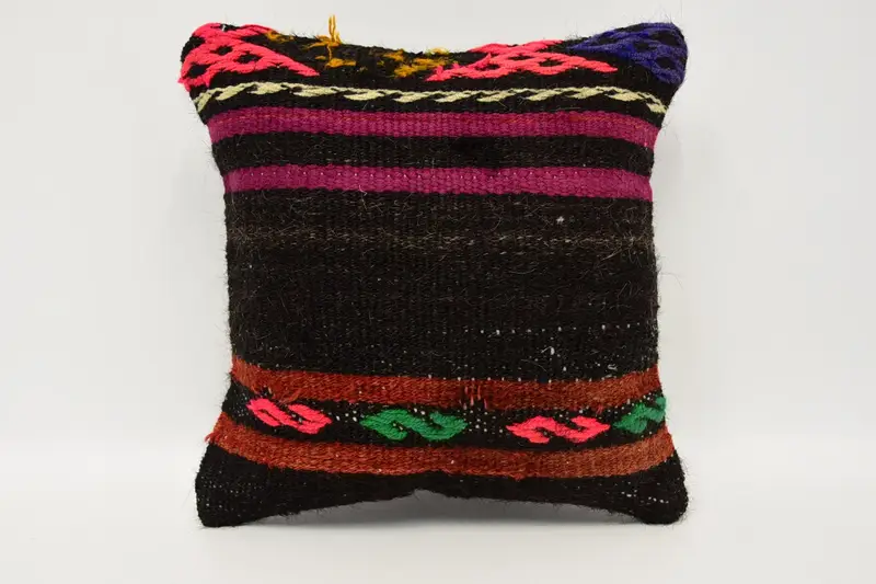 Turkish Brown Rustic Pillow Sham, Moroccan Small Square 30x30 cm Pillow Cover - 1