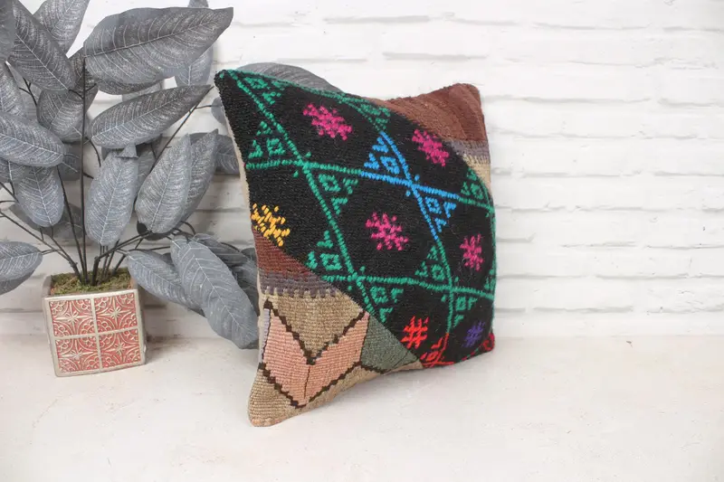 16x16 Pink Pillow, Boho Pillow, Ethnic Throw Cushion, Kilim Pillow Cover, Vintage Kilim Pillow, Handmade Cushion Case, Chair Pillow Sham, Pillow - 3