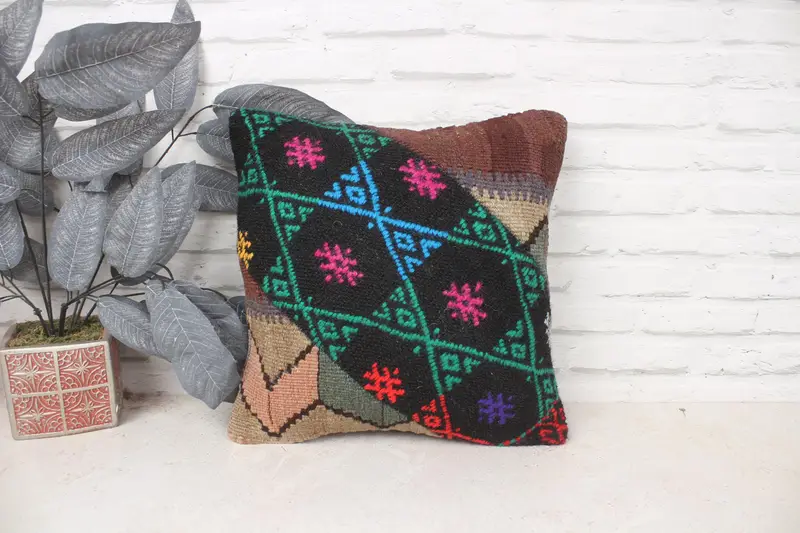 16x16 Pink Pillow, Boho Pillow, Ethnic Throw Cushion, Kilim Pillow Cover, Vintage Kilim Pillow, Handmade Cushion Case, Chair Pillow Sham, Pillow - 1