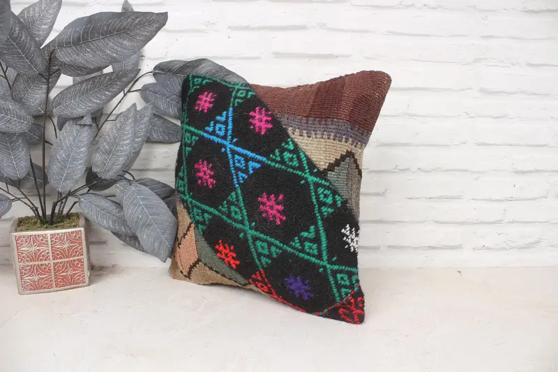16x16 Pink Pillow, Boho Pillow, Ethnic Throw Cushion, Kilim Pillow Cover, Vintage Kilim Pillow, Handmade Cushion Case, Chair Pillow Sham, Pillow - 4