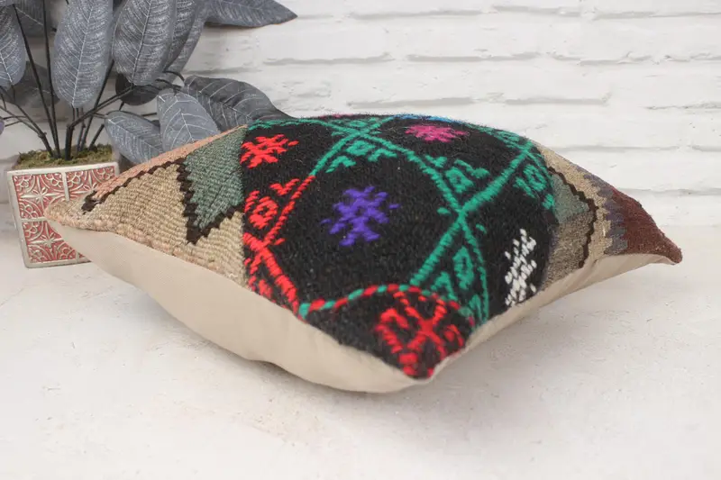 16x16 Pink Pillow, Boho Pillow, Ethnic Throw Cushion, Kilim Pillow Cover, Vintage Kilim Pillow, Handmade Cushion Case, Chair Pillow Sham, Pillow - 6