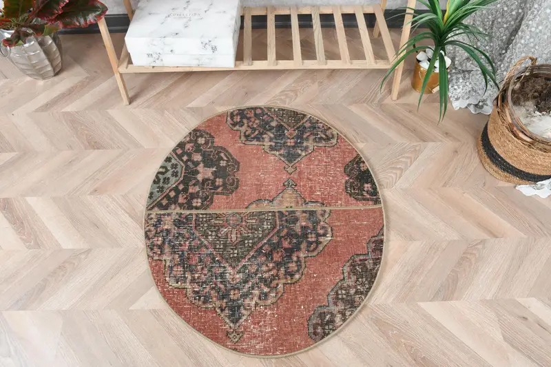 Alfombra abstracta roja, decoración vibrante de 2,5x3 pies