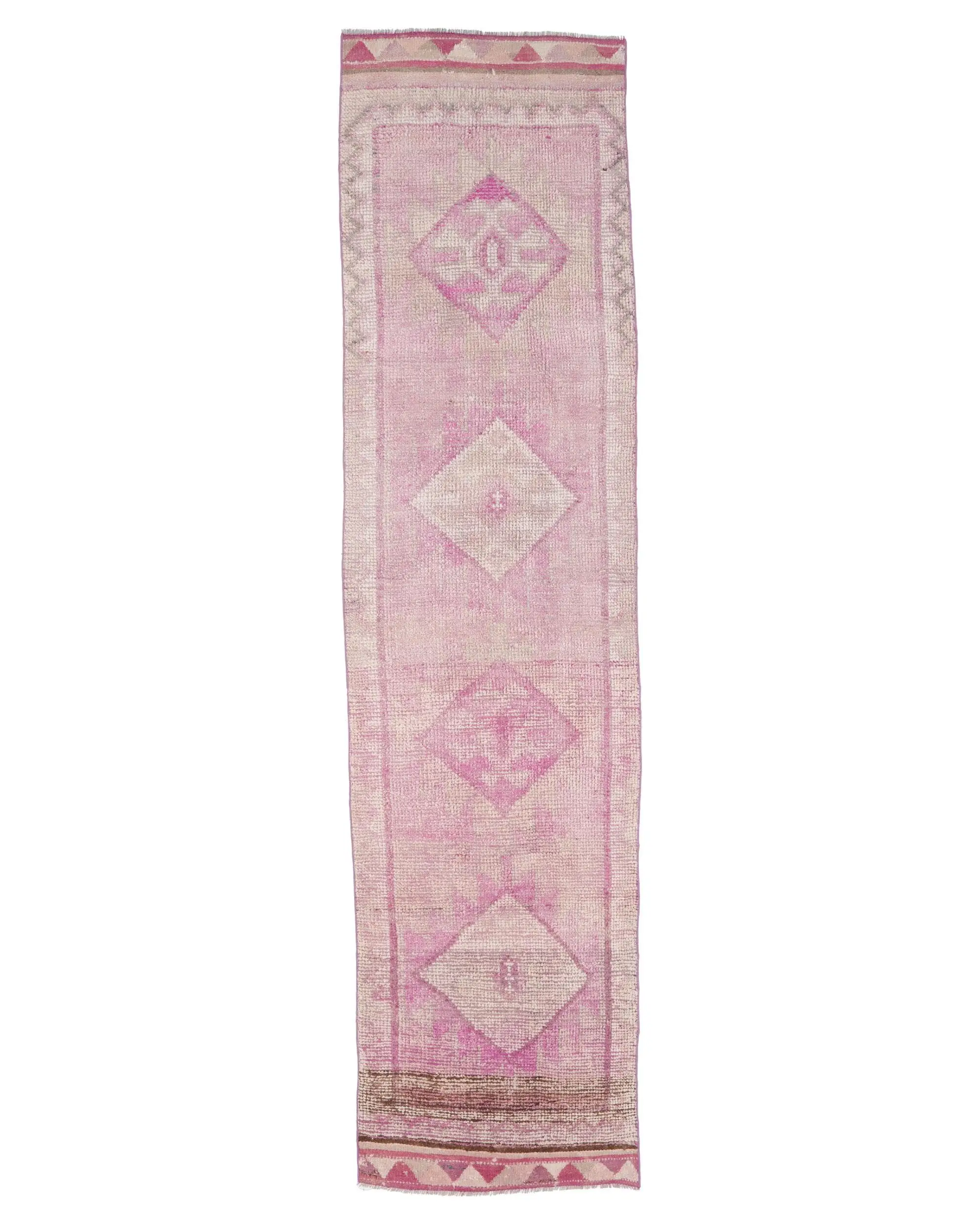 Vintage 2.8x11.5 ft Rug, Herki Turkish Rug, Pink Oriental Rug Wool - 1
