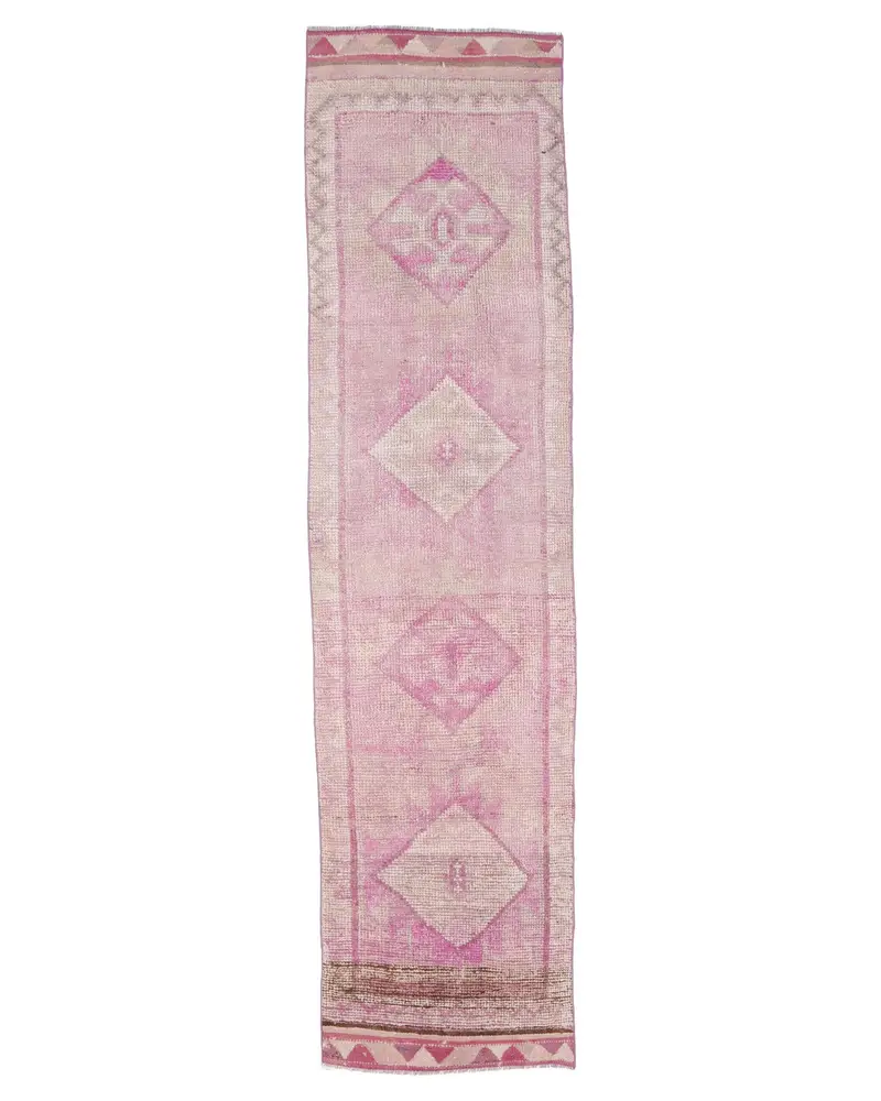 Zarif 2,8x11,5 ft Halı, Pembe ve Bej Oryantal Tasarım