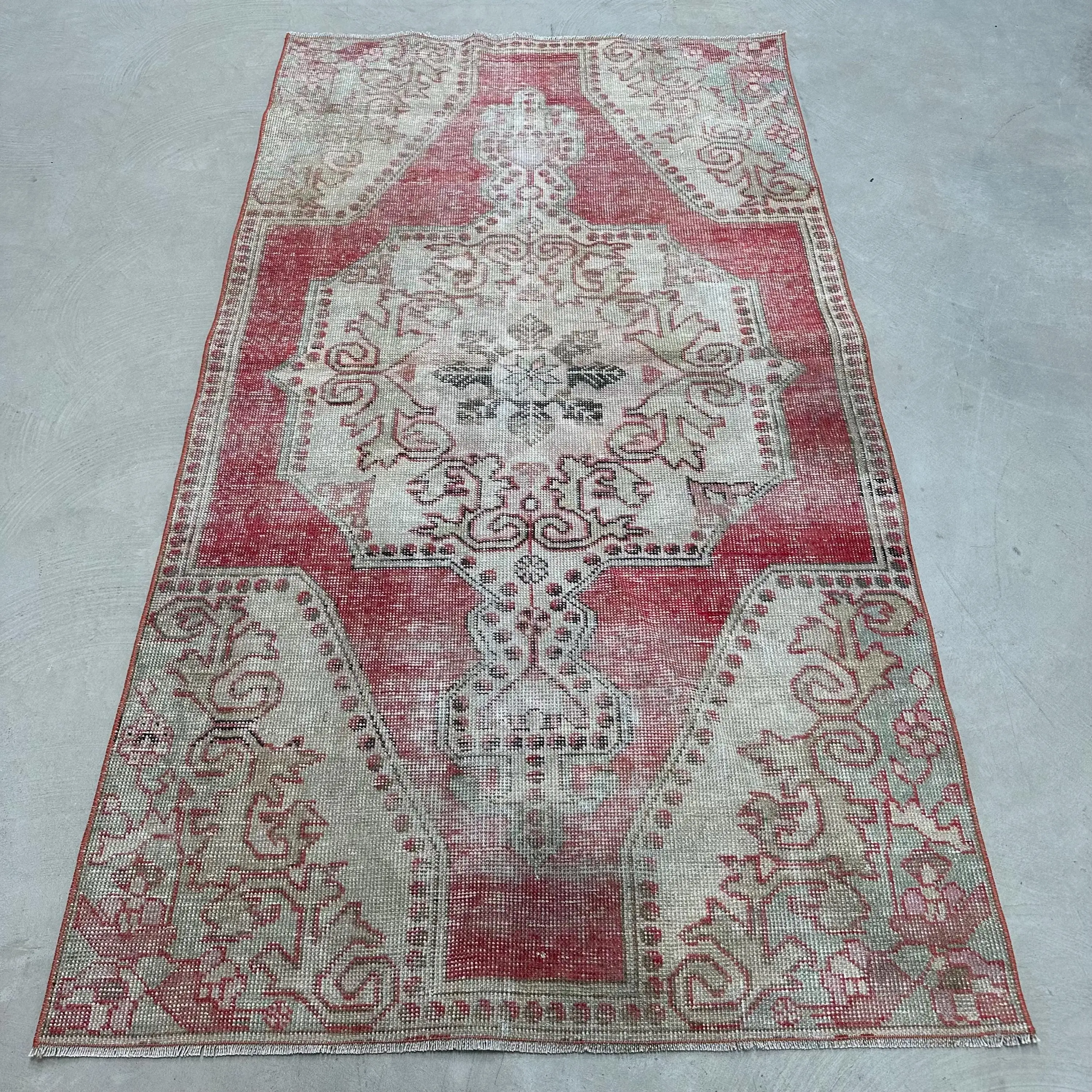 3.7x6.8 ft Turkish Vintage Rug, Area Rug, Red Wool Rug - 1