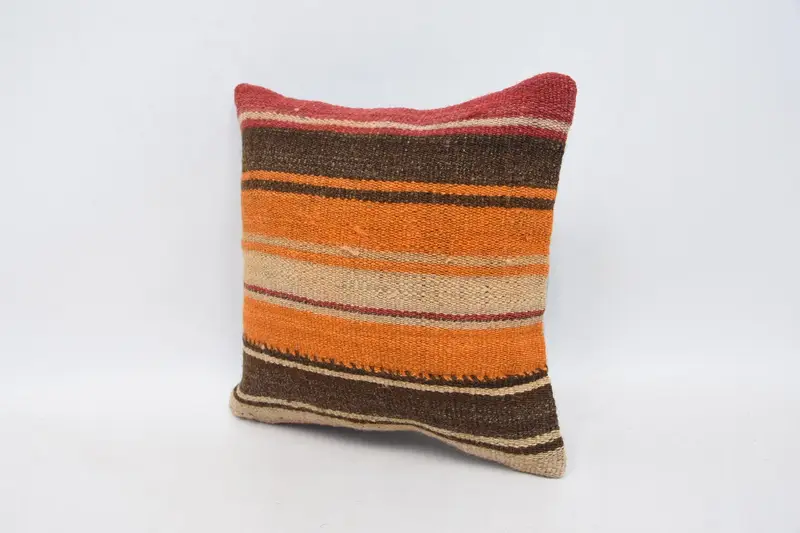 Vintage Pillow, 12x12 Orange Pillow Cover, Authentic Cushion Case, Kilim Cushion Sham, Pillow for Sofa, Cushion Case - 4