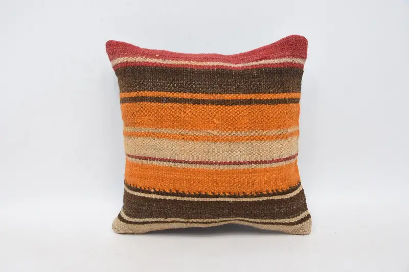 Vintage Pillow, 12x12 Orange Pillow Cover, Authentic Cushion Case, Kilim Cushion Sham, Pillow for Sofa, Cushion Case - 1