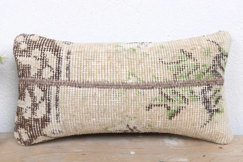 Vintage Kilim Throw Pillow, Boho Throw Pillow Case, Antique Pillows, Cushion Cover, 8x16 Beige Pillow Cover, Handmade Kilim Cushion - 2