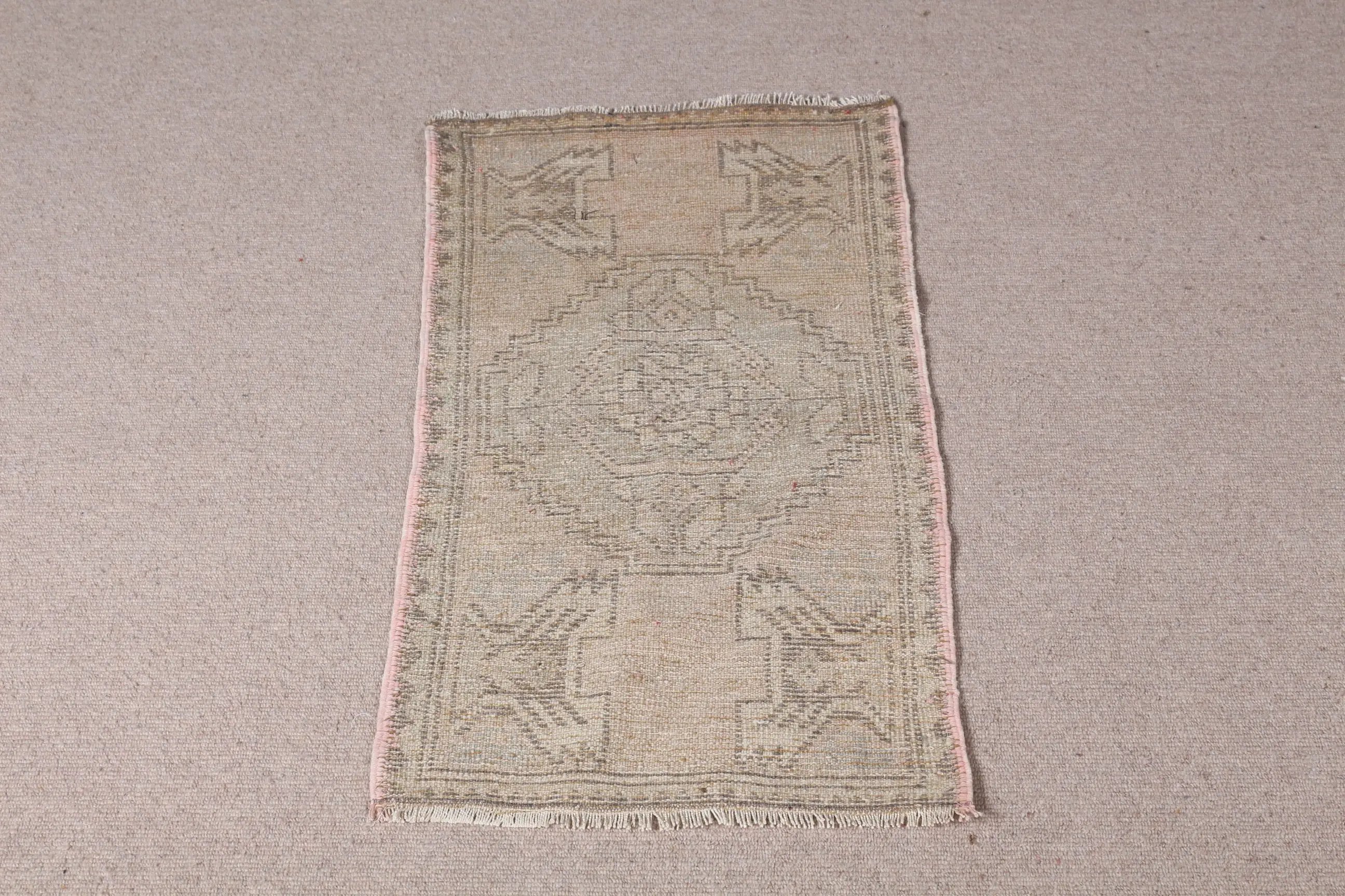Vintage 1.5x3.1 ft Rug, Turkish Rug, Gray Plants & trees Wool Rug - 1