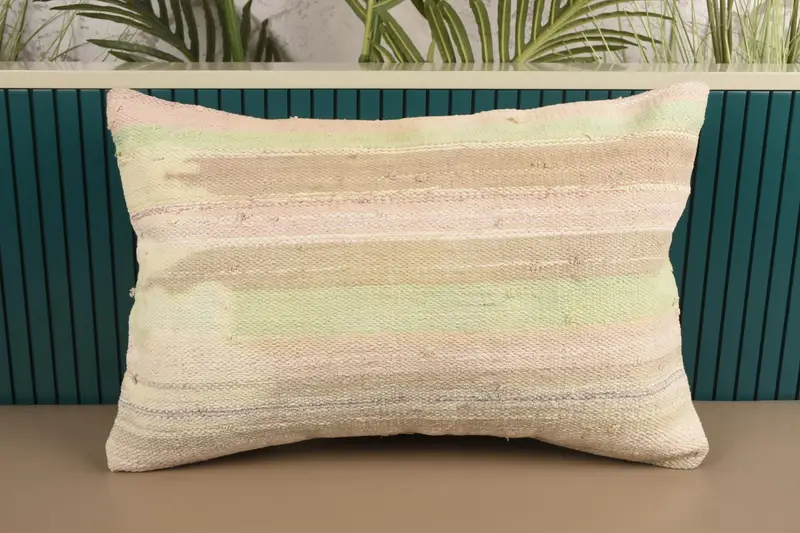 Striped Vintage Cushion Case, 16x24 inch White Guest Room Antique Pillow Cover - 1