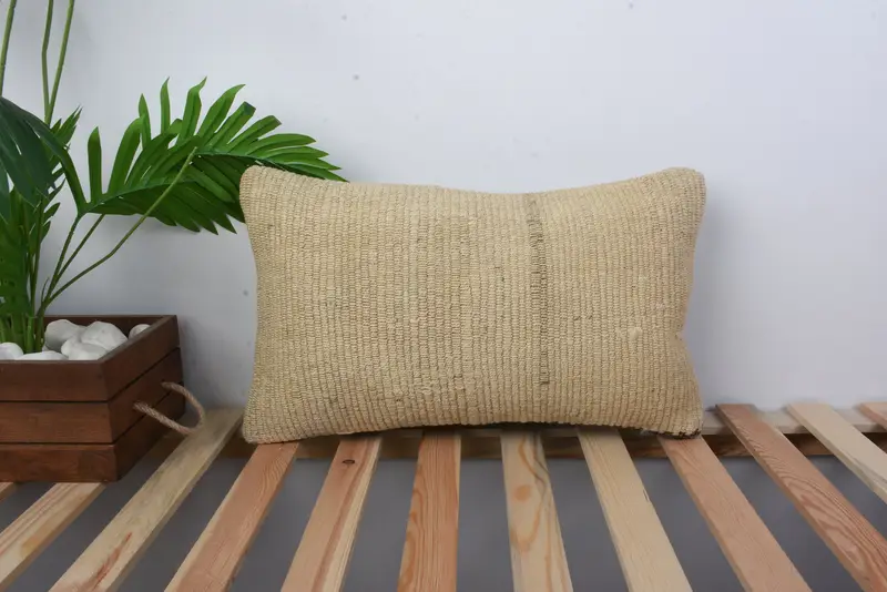 12x20 Beige Pillow Cover, Pillow, Ethnical Kilim Rug Pillow, Neutral Pillow Cover, Patio Cushion Case, Pillow for Sofa, Boho Pillow Sham Cover - 1