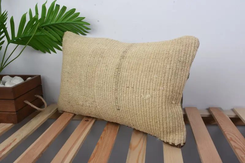 12x20 Beige Pillow Cover, Pillow, Ethnical Kilim Rug Pillow, Neutral Pillow Cover, Patio Cushion Case, Pillow for Sofa, Boho Pillow Sham Cover - 5