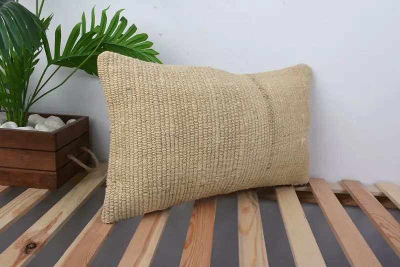 12x20 Beige Pillow Cover, Pillow, Ethnical Kilim Rug Pillow, Neutral Pillow Cover, Patio Cushion Case, Pillow for Sofa, Boho Pillow Sham Cover - 4