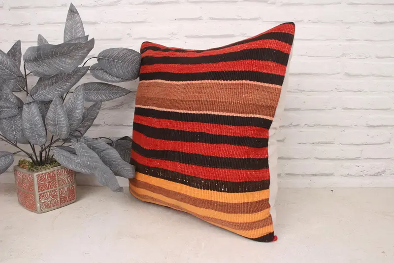 Chair Pillow Sham, Kilim Pillow Cover, Pillow, Ethnical Kilim Rug Pillow, 20x20 Red Pillow Cover, Pillow for Couch - 4