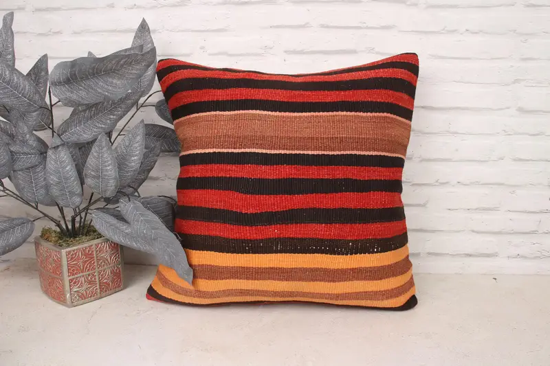 Chair Pillow Sham, Kilim Pillow Cover, Pillow, Ethnical Kilim Rug Pillow, 20x20 Red Pillow Cover, Pillow for Couch - 1